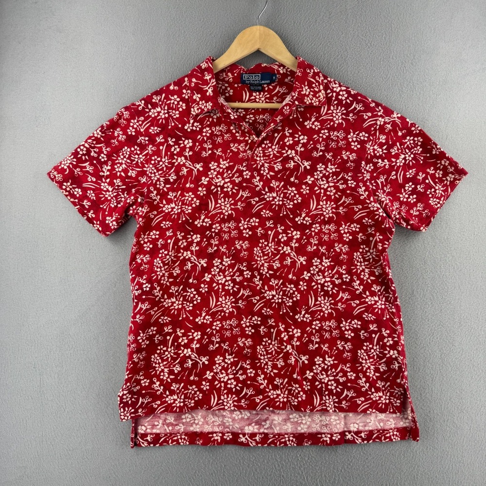 Polo Ralph Lauren Shirt Mens Medium Red Paisley Cotton Long Short Sleeve